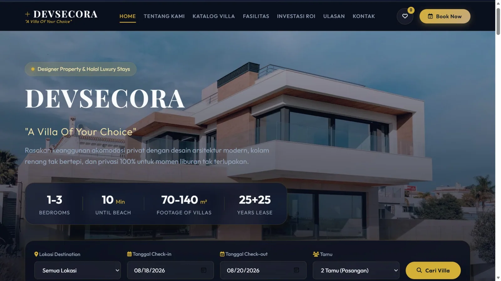 Tampilan Villa Booking Platform
